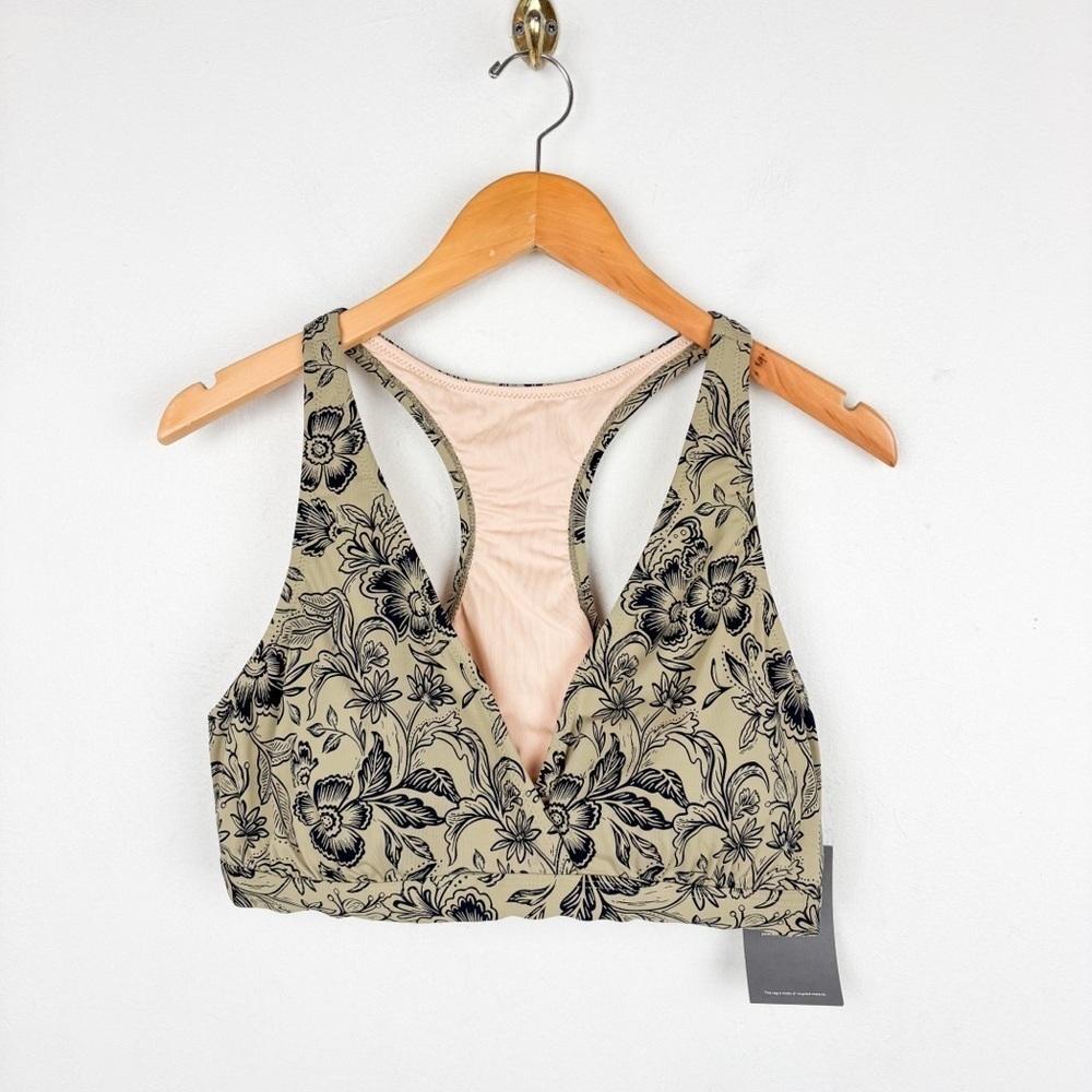 NWT Garnet Hill Green Floral V-Neck Bikini Top Sz 16